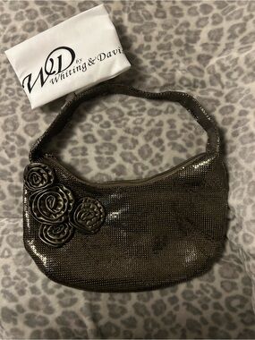 Whiting & Davis Metallic Bronze Floral Mesh Shoulder Bag